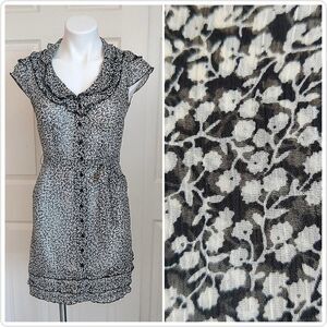 Johnny Martin semi sheer floral ruffle button front dress sz 5